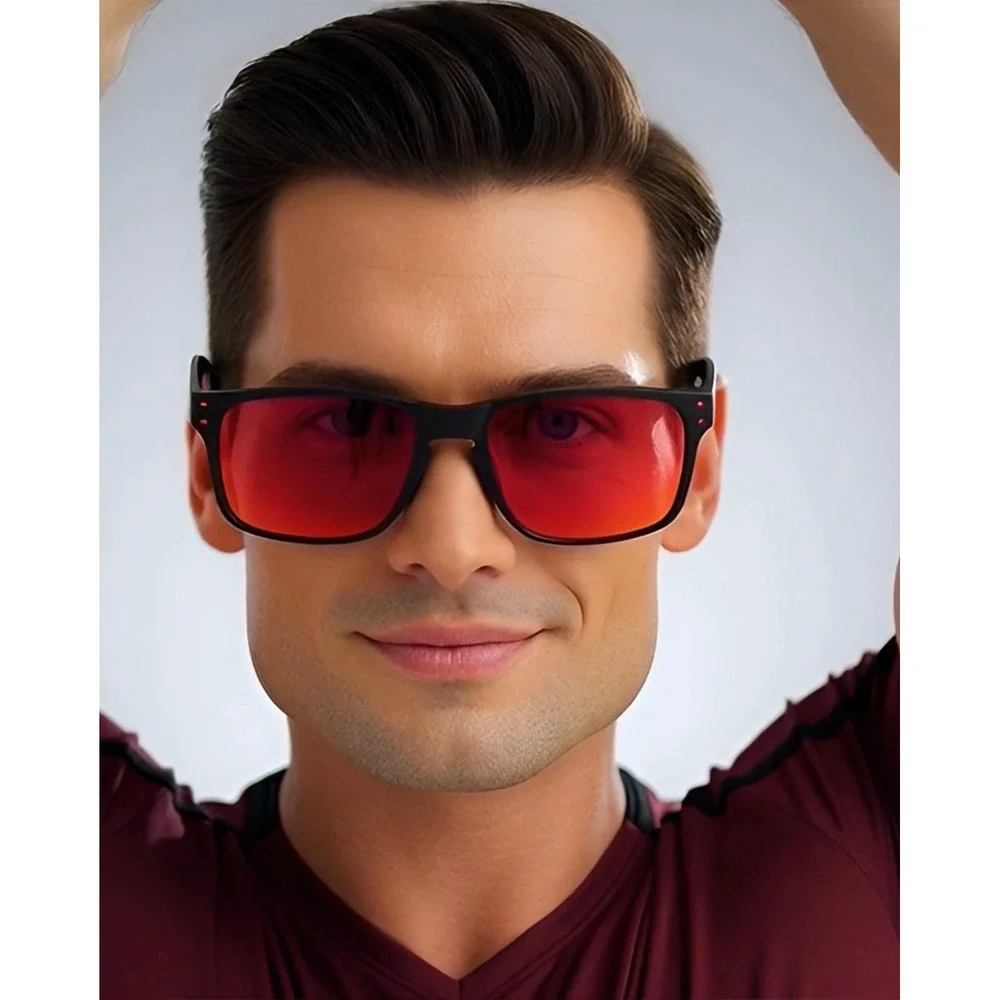 Men's Black Red Square Frame Mirrored Lens Sunglasses Sport Outdoor Eyewear 2026
